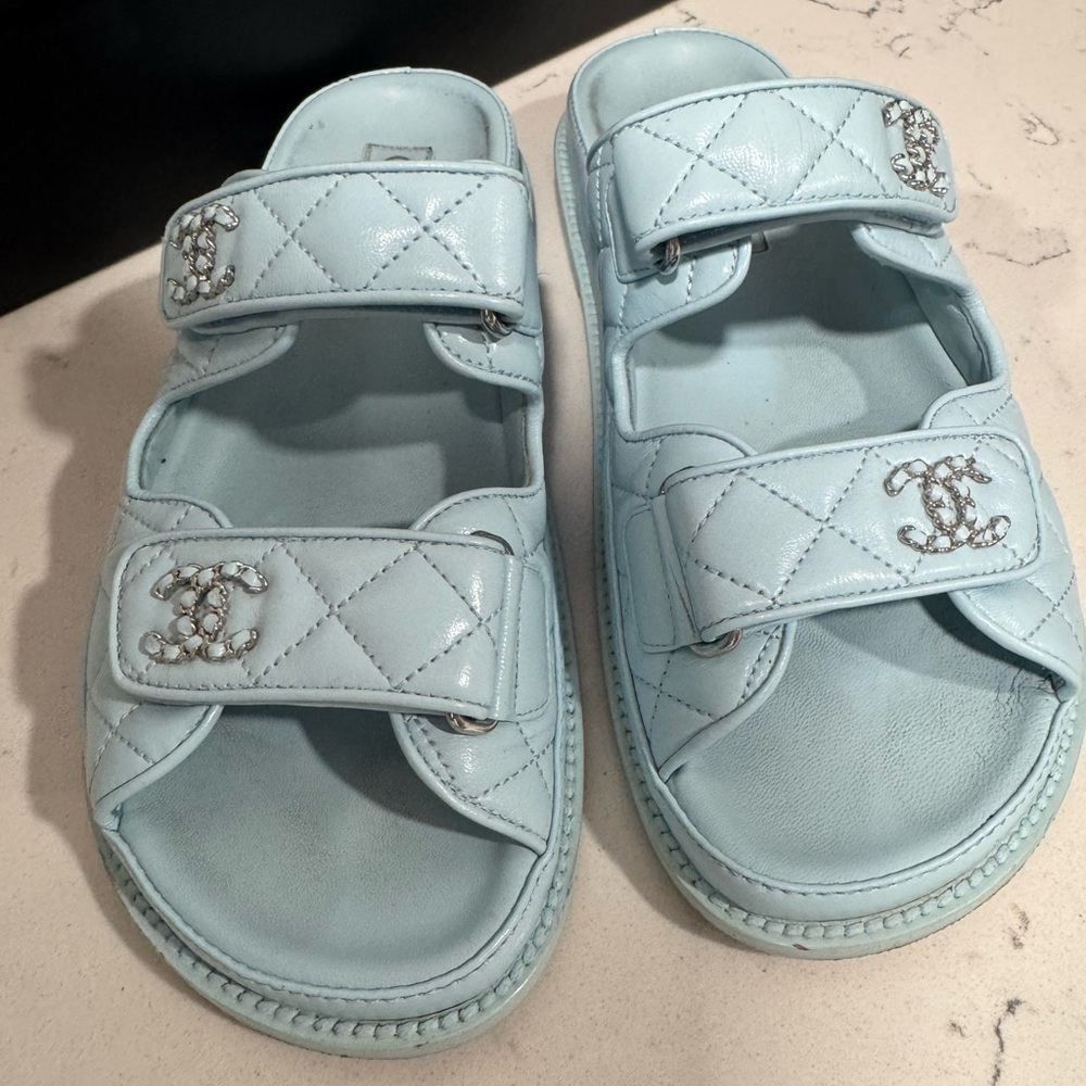 Chanel Blue Quilted Sandals 37 - Picture 2 of 12